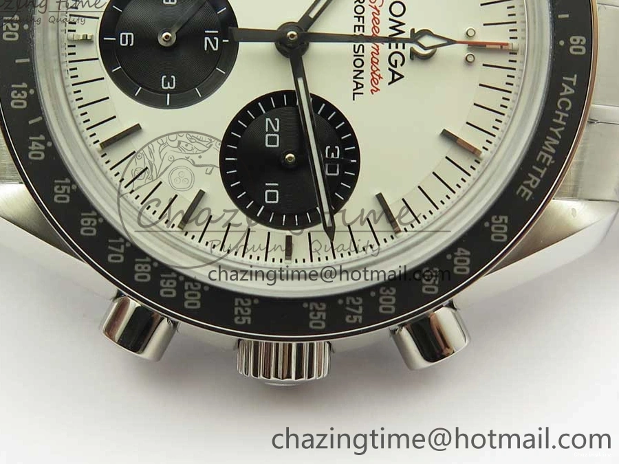 0318 WaterResistant Speedmaster SS Sapphire Crystal Panda White Black Dial on SS Bracelet Manual Winding Chrono Movement 7956